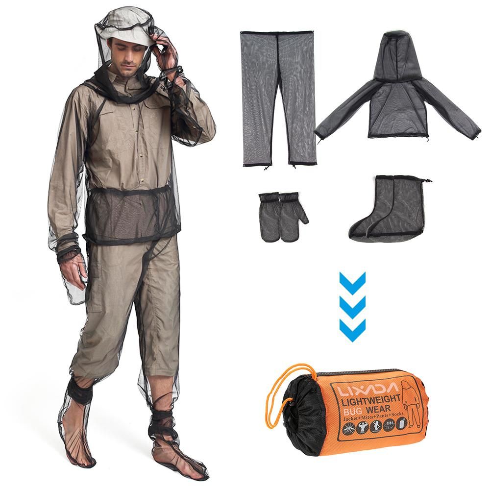 Lixada Lightweight Summer Bug Wear Mosquito Suit Jacket Mitts Pants Socks for Men Women With Ultra-fine Mesh Hiking Fishing Camping Bee feeding Cycling