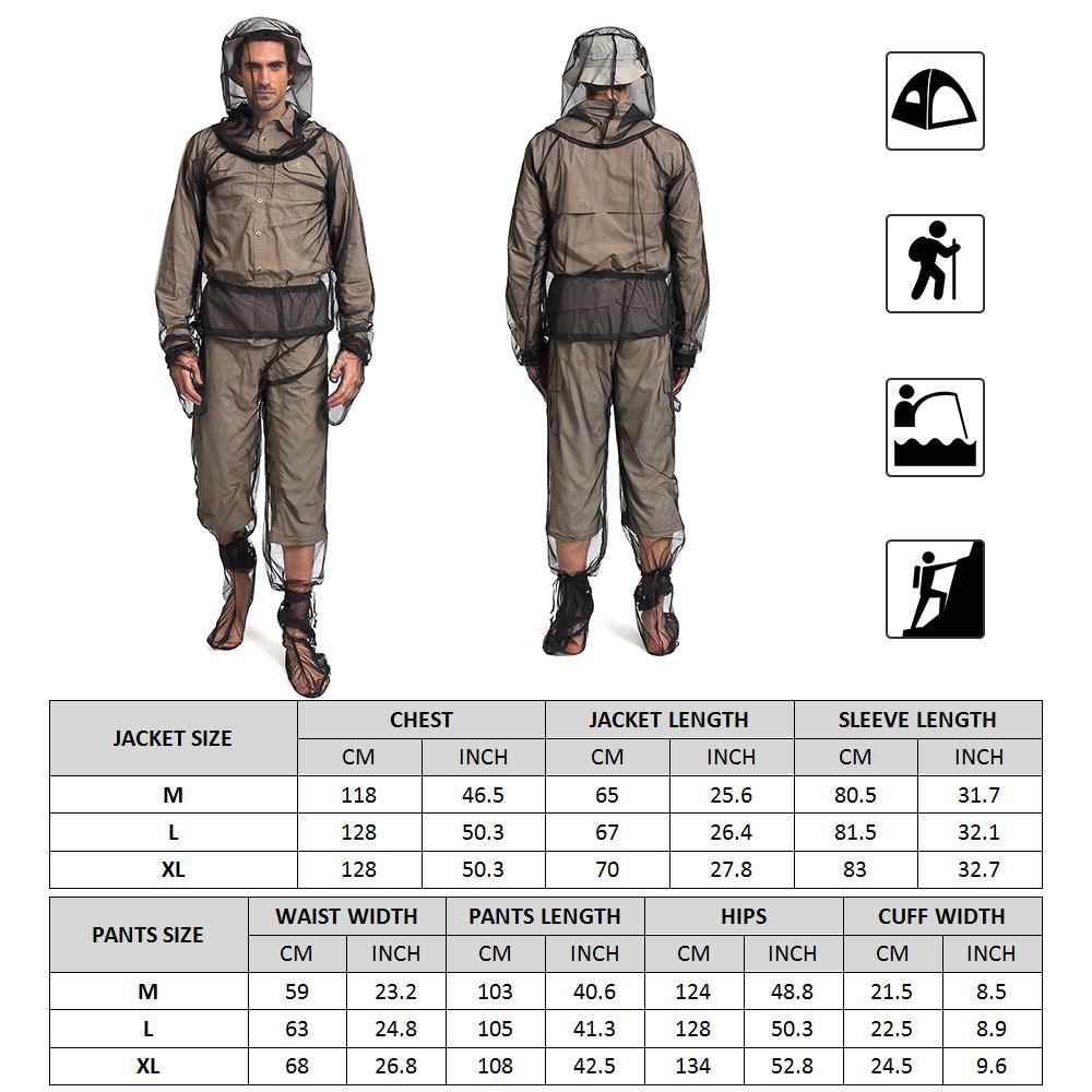 Lixada Lightweight Summer Bug Wear Mosquito Suit Jacket Mitts Pants Socks for Men Women With Ultra-fine Mesh Hiking Fishing Camping Bee feeding Cycling