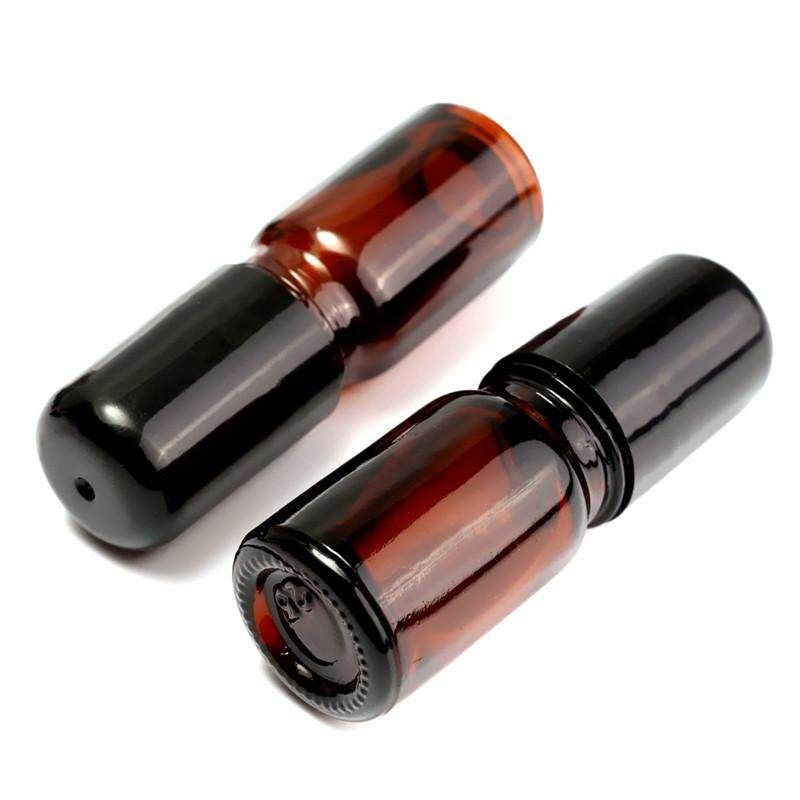 10Pcs 5ml Roll On Glass Amber Bottle Essential Oil Metal Roller Ball