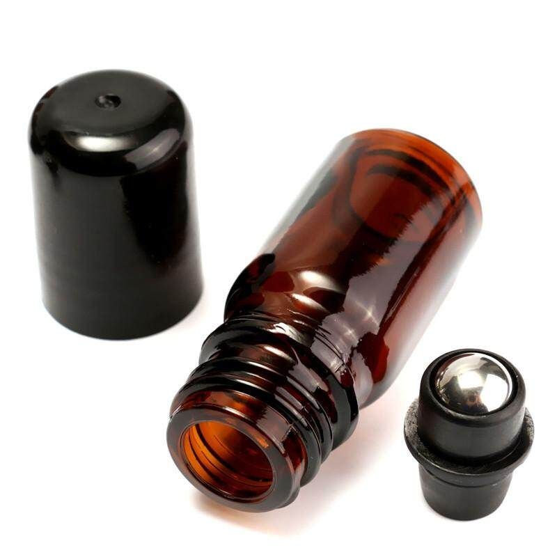 10Pcs 5ml Roll On Glass Amber Bottle Essential Oil Metal Roller Ball