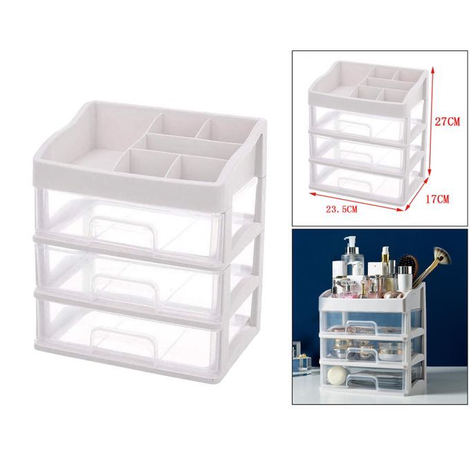 Vanity Cosmetics Organizer Storage Box With Drawers 3 Tier