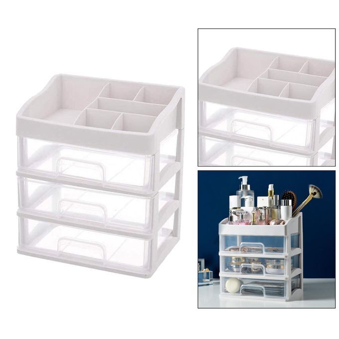 Vanity Cosmetics Organizer Storage Box With Drawers 3 Tier