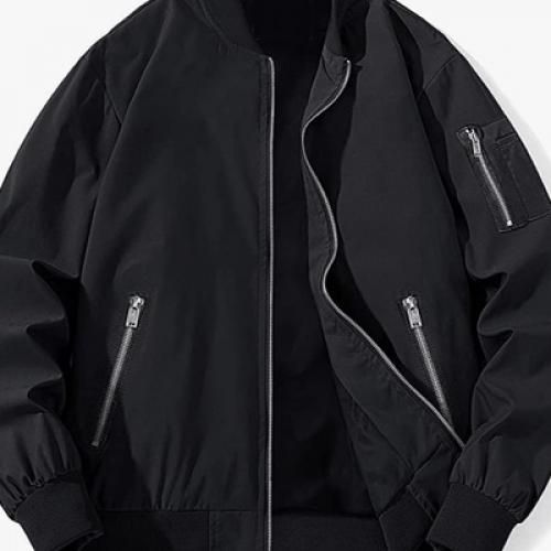 Black Bomber Jacket With Zip