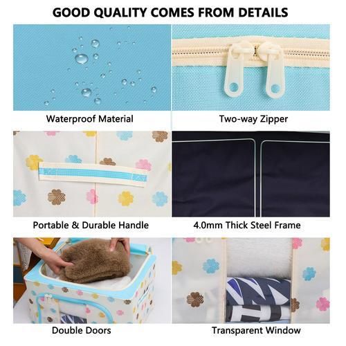 Fabric Foldable Oxford Cloth Steel Frame Storage Box Clothes Storage Organizer Storage Box For Home Daily Tool Accessories