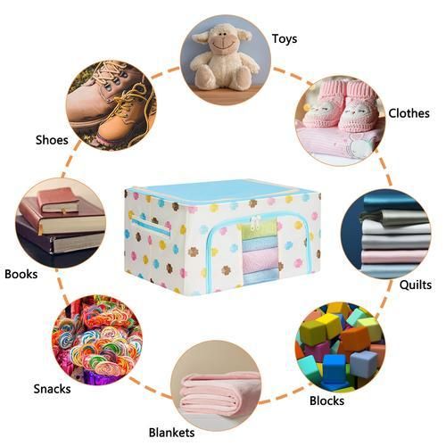 Fabric Foldable Oxford Cloth Steel Frame Storage Box Clothes Storage Organizer Storage Box For Home Daily Tool Accessories