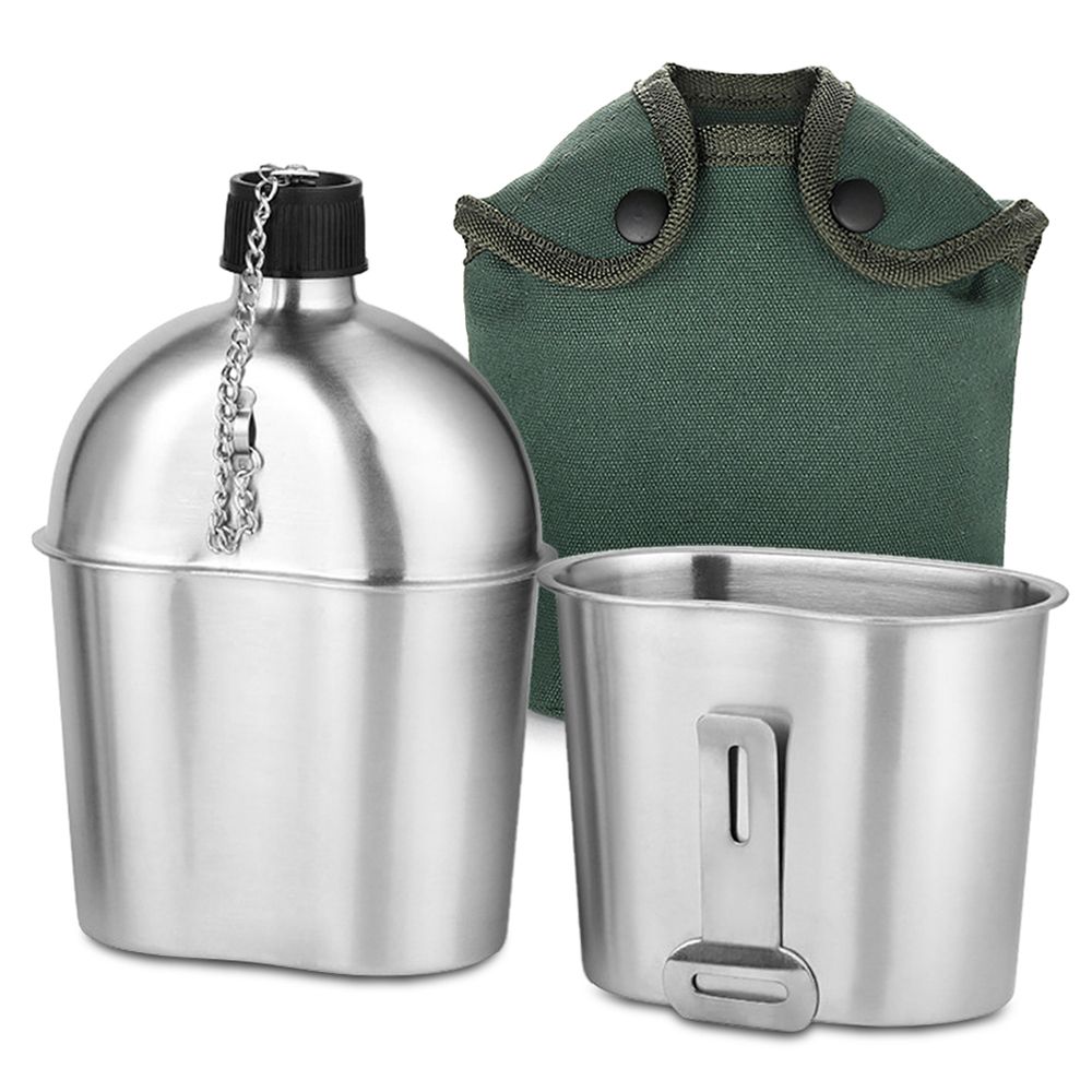2pcs 1000ml 600ml Stainless Steel Military Canteen Cup Set