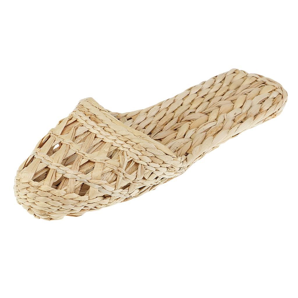 1 Pair Of Handmade Straw Rattan Knitted Slippers Sandals Radom Size 38