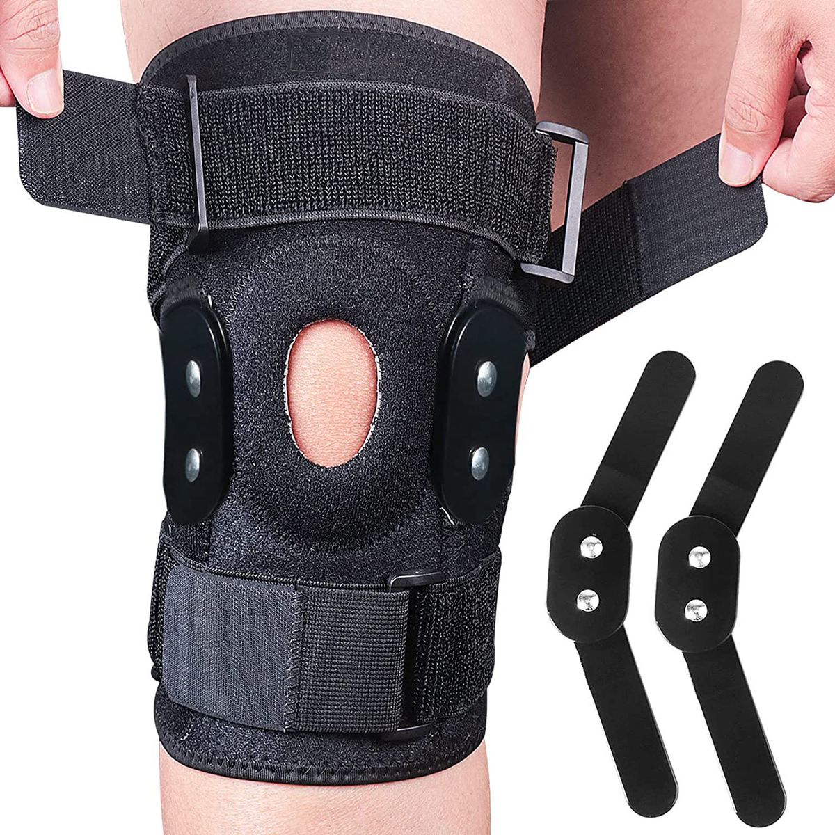 Hinged Knee Brace With Stabilizers Compression Support