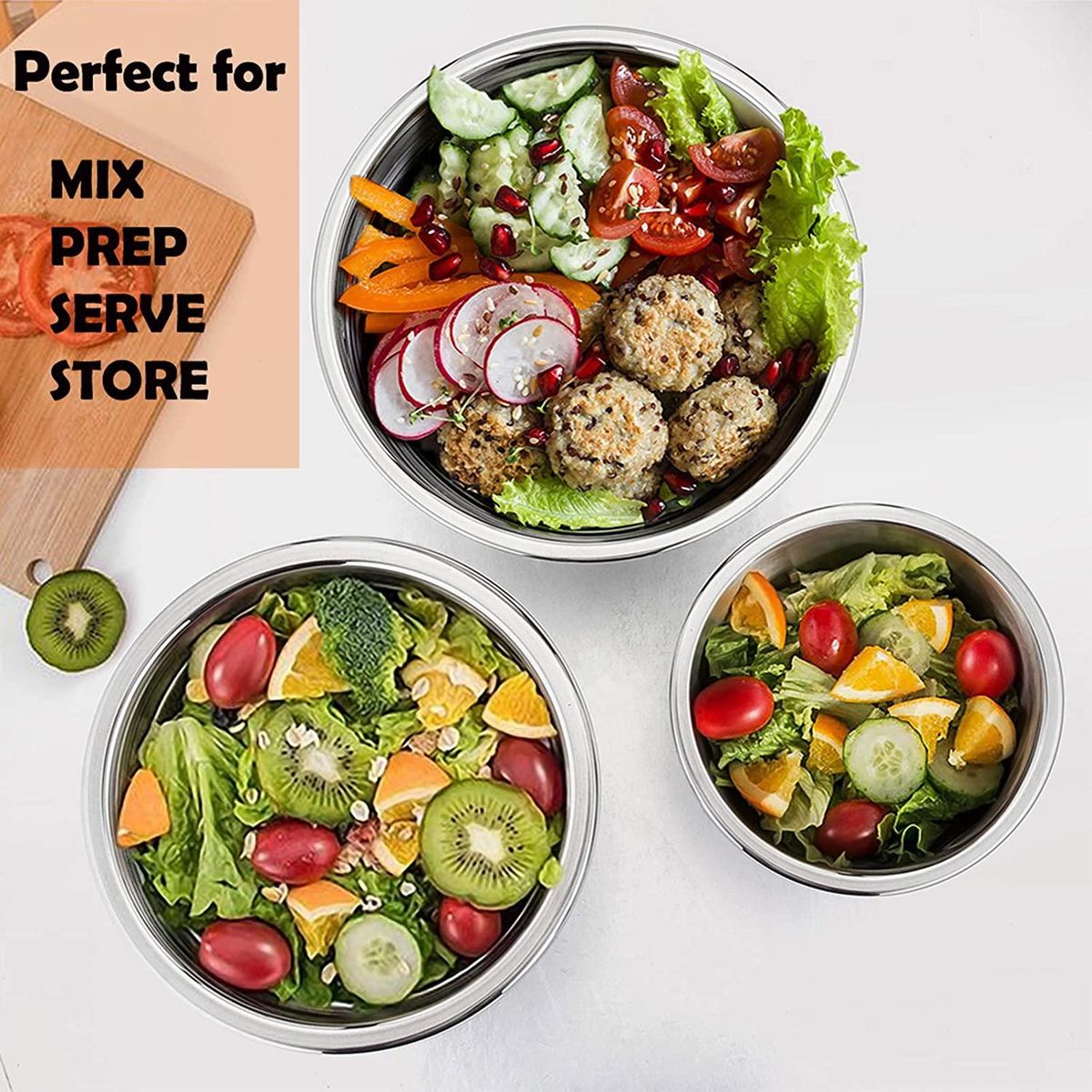 Multicolor Mixing Bowl with Lid Set of 5, Stainless Steel Nesting Salad Bowl Set for Prepping, Mixing and Serving