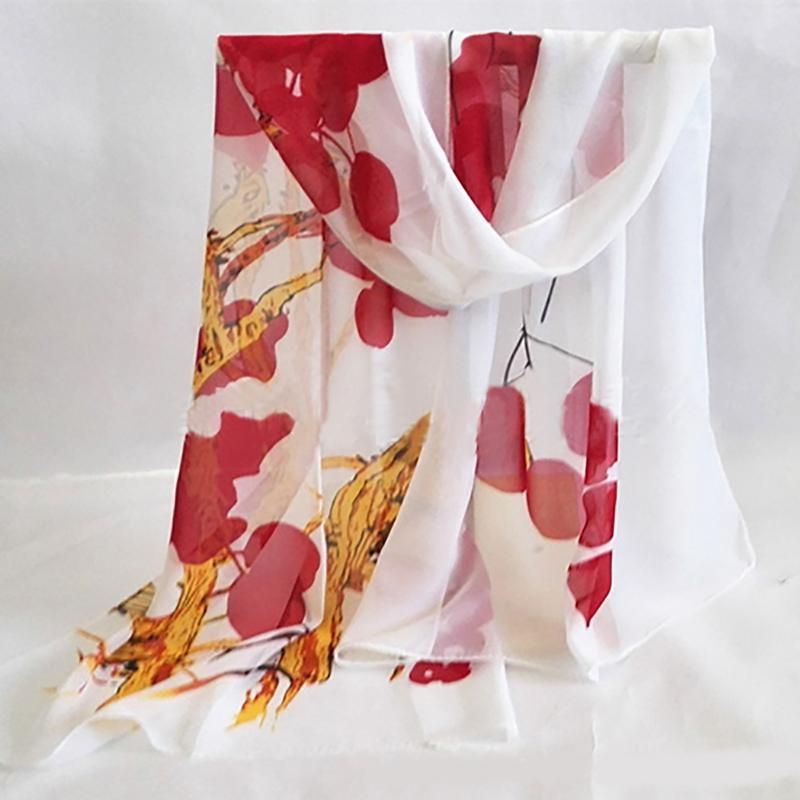 Women's Soft Ink Painting Chiffon Flower Printed Wrap-Grey