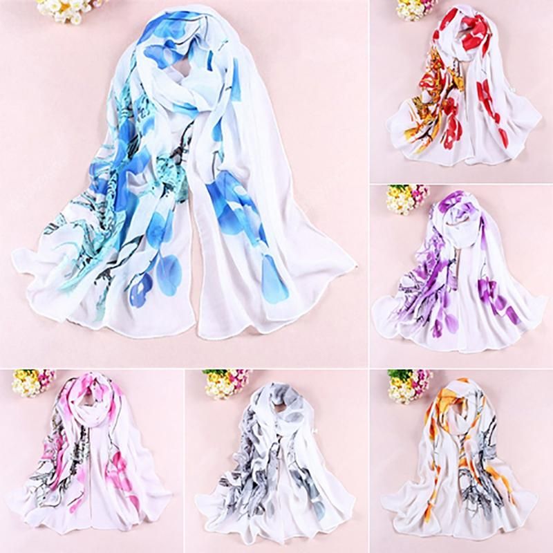 Women's Soft Ink Painting Chiffon Flower Printed Wrap-Grey