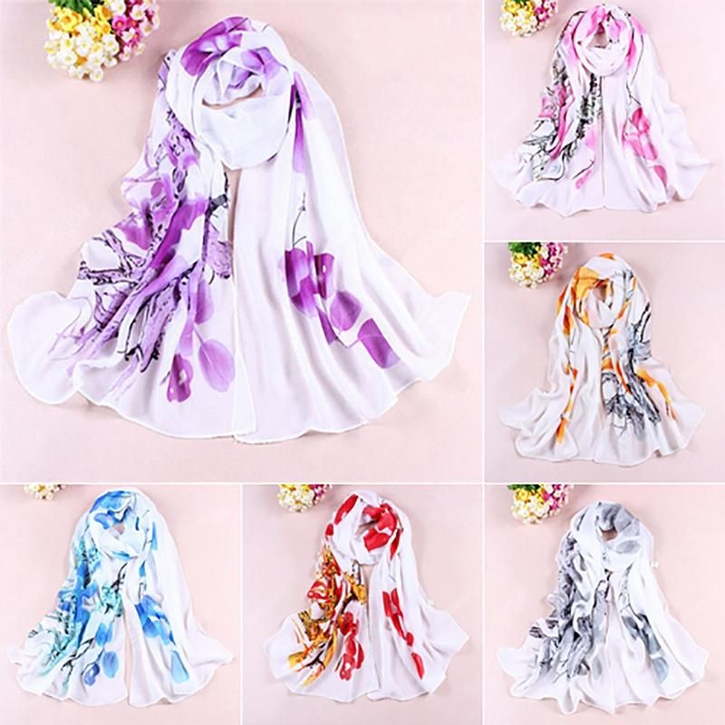 Women's Soft Ink Painting Chiffon Flower Printed Wrap-Grey