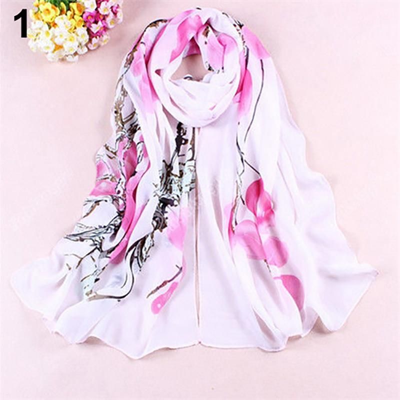 Women's Soft Ink Painting Chiffon Flower Printed Wrap-Grey