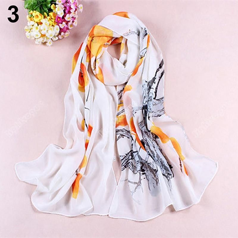 Women's Soft Ink Painting Chiffon Flower Printed Wrap-Grey