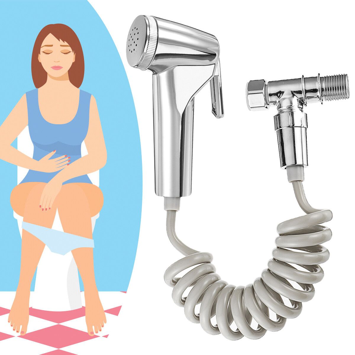 ABS Portable Handheld Bidet Sprayer Set For Toilet Retractable Spring Hose Adapter Free Mounting Bracket Cleaning Tool
