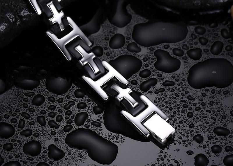 Men's Bracelet Titanium Steel Silicone Stainless Steel Bracelet Black