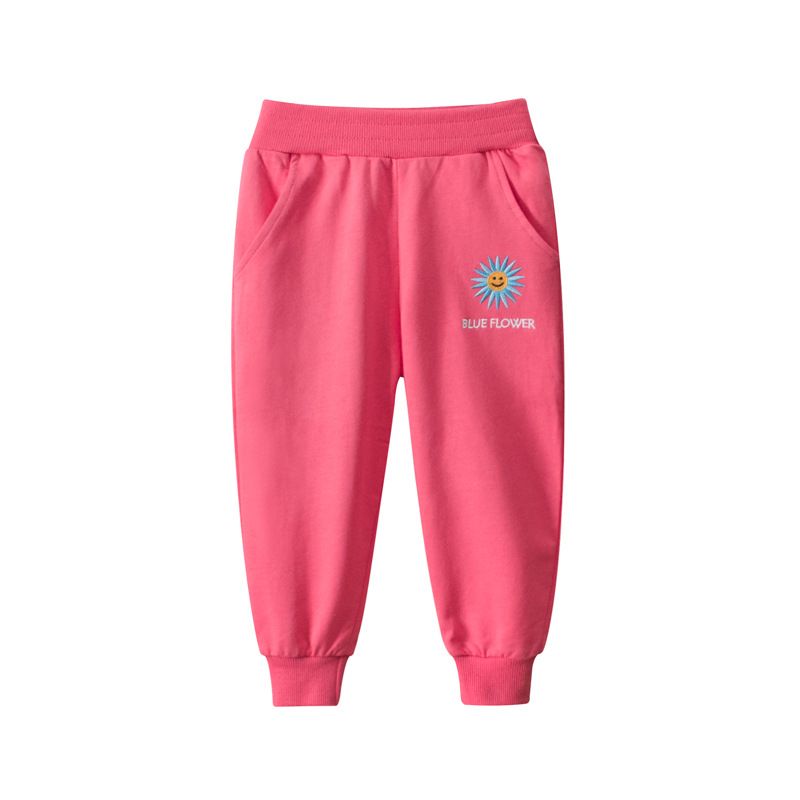 100% Cotton Kids Fashion Full Length Casual Girls Pants-Red