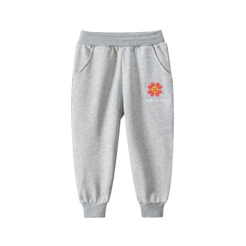 100% Cotton Kids Fashion Full Length Casual Girls Pants-Red