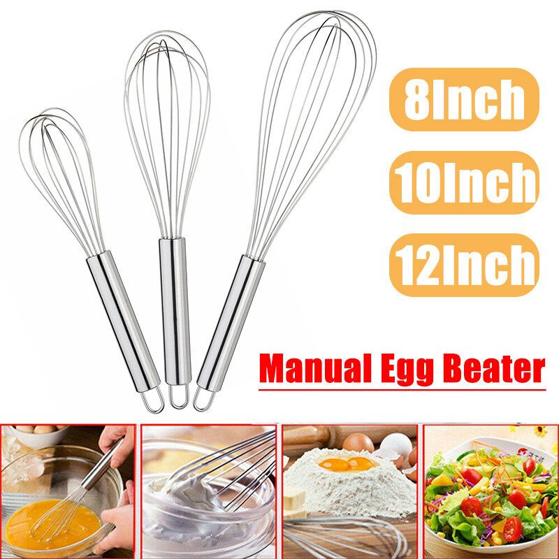 (1pc) Portable Stainless Steel Handle Manual Egg Beater Mixer Kitchen Cooking Gadget Hand Whisk Tool Egg Stirring Mixer Balloon Milk Coffee Beater For Baking Cake Making 10 Inch
