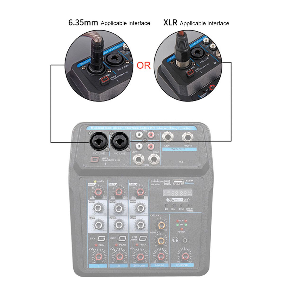 M4 / M6 Bluetooth DJ Mic Audio Mixer Contrl Digital Display Music Stream M6
