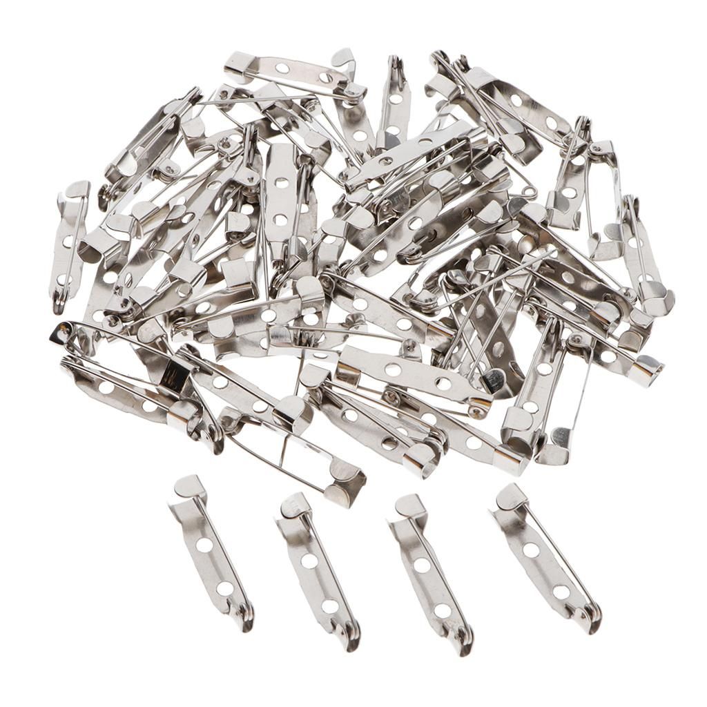 60x DIY Brooch Badge Pin Back Findings Blank Base Settings 2 Holes