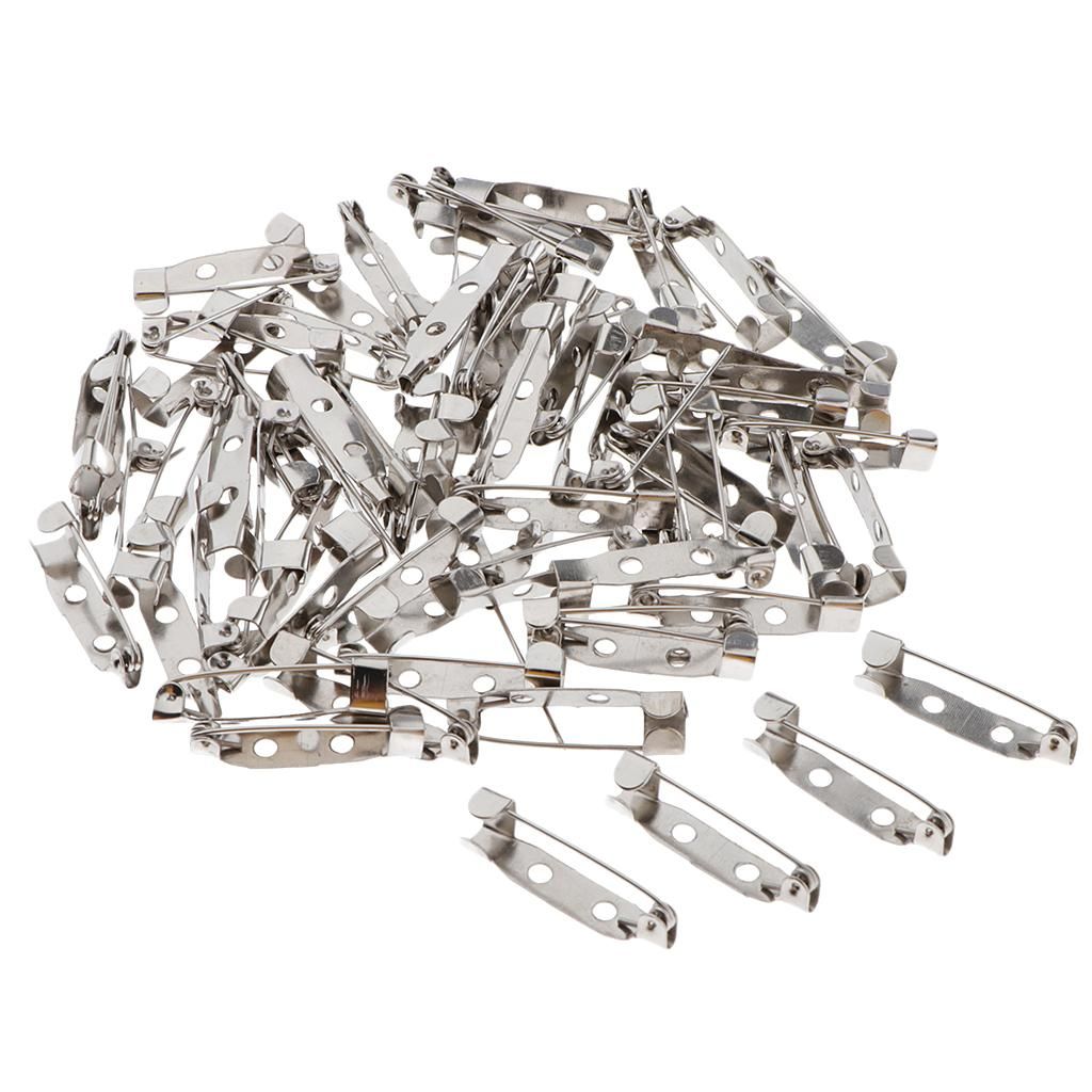 60x DIY Brooch Badge Pin Back Findings Blank Base Settings 2 Holes