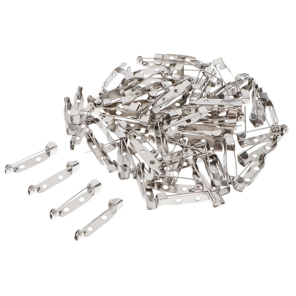 60x DIY Brooch Badge Pin Back Findings Blank Base Settings 2 Holes