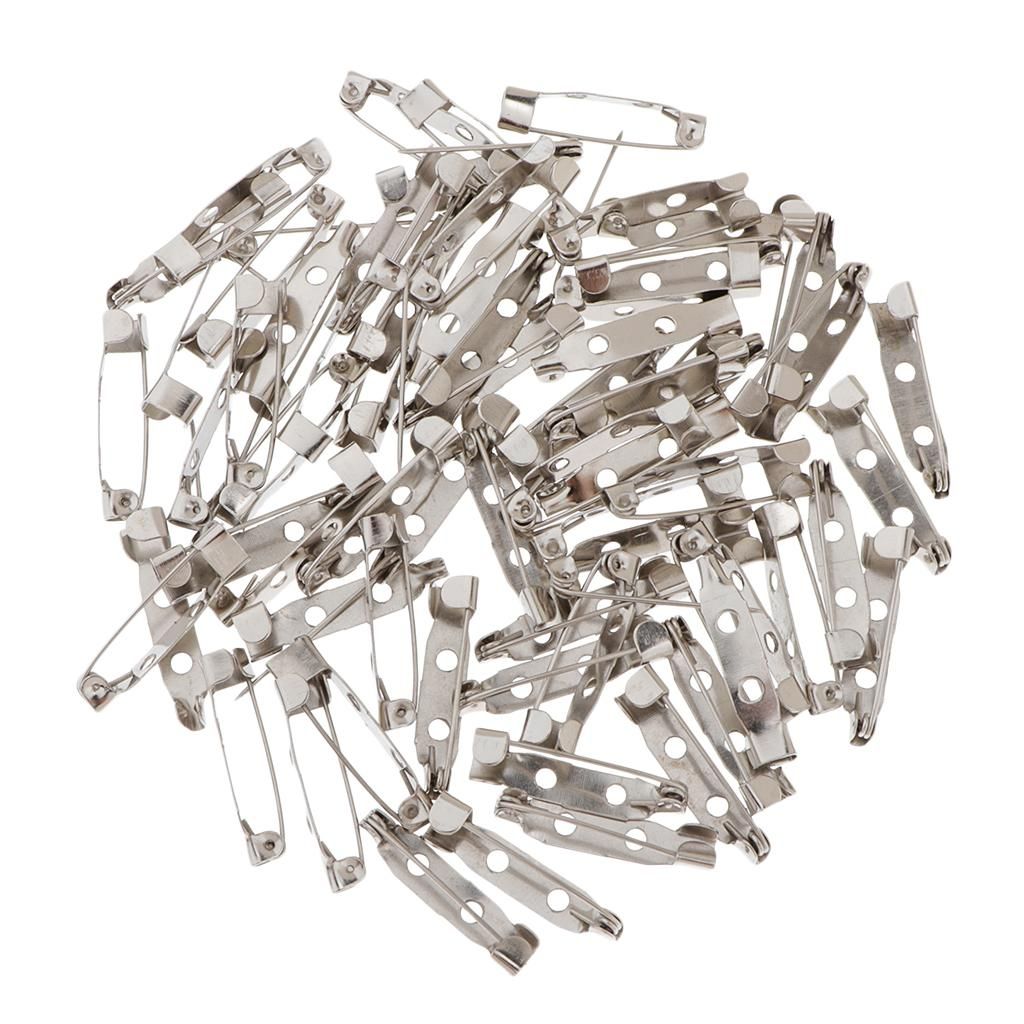 60x DIY Brooch Badge Pin Back Findings Blank Base Settings 2 Holes