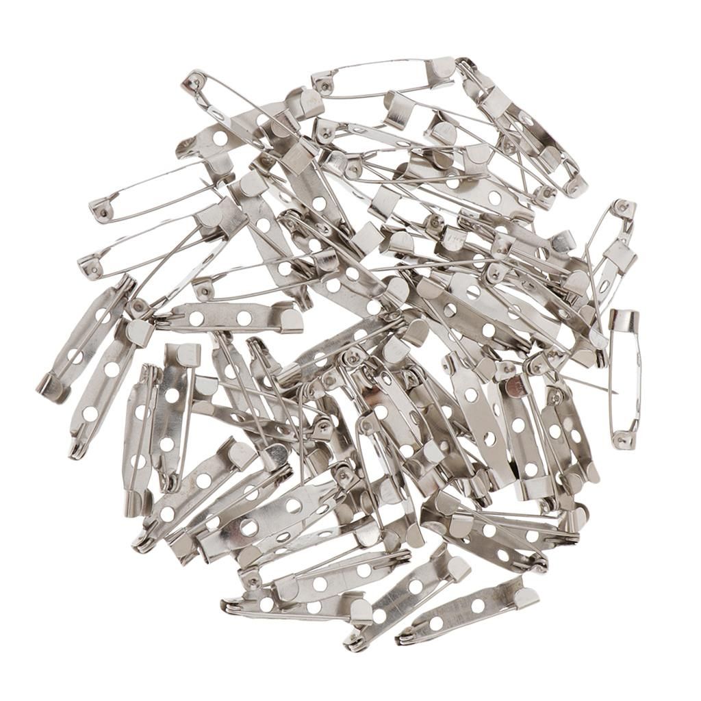 60x DIY Brooch Badge Pin Back Findings Blank Base Settings 2 Holes