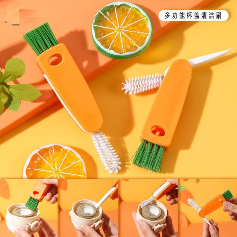 3 In 1 Bottle Cap Brush Milk Bottle Brush Cup Cover Cleaning Brush Portable Multifunctional Lunch Box Groove Cleaning Brush-