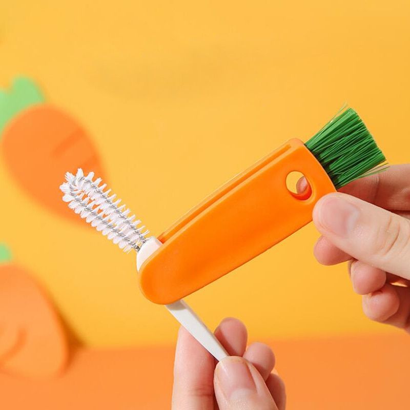 3 In 1 Bottle Cap Brush Milk Bottle Brush Cup Cover Cleaning Brush Portable Multifunctional Lunch Box Groove Cleaning Brush-