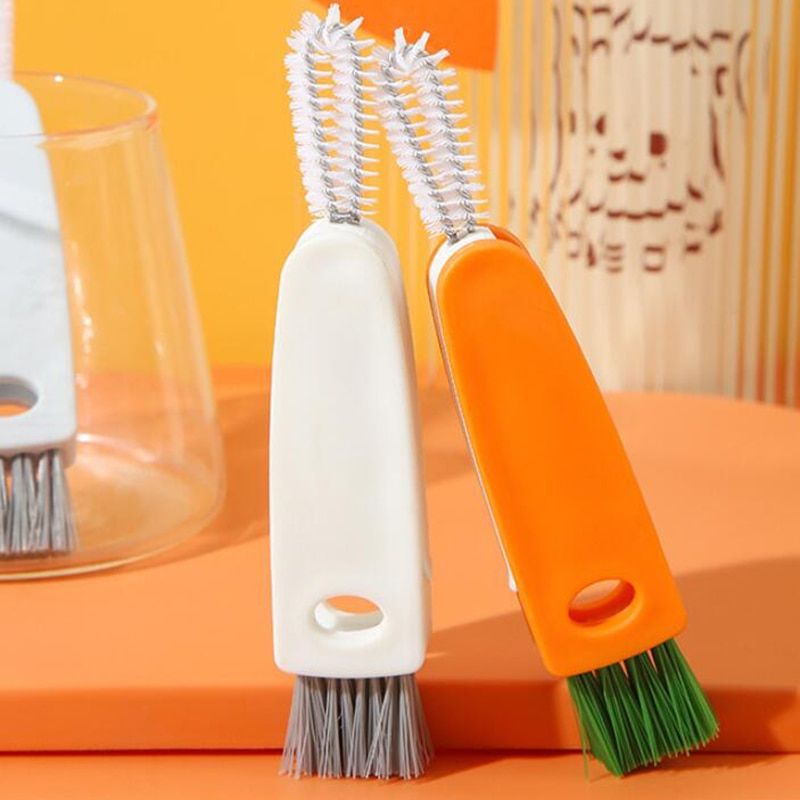 3 In 1 Bottle Cap Brush Milk Bottle Brush Cup Cover Cleaning Brush Portable Multifunctional Lunch Box Groove Cleaning Brush-