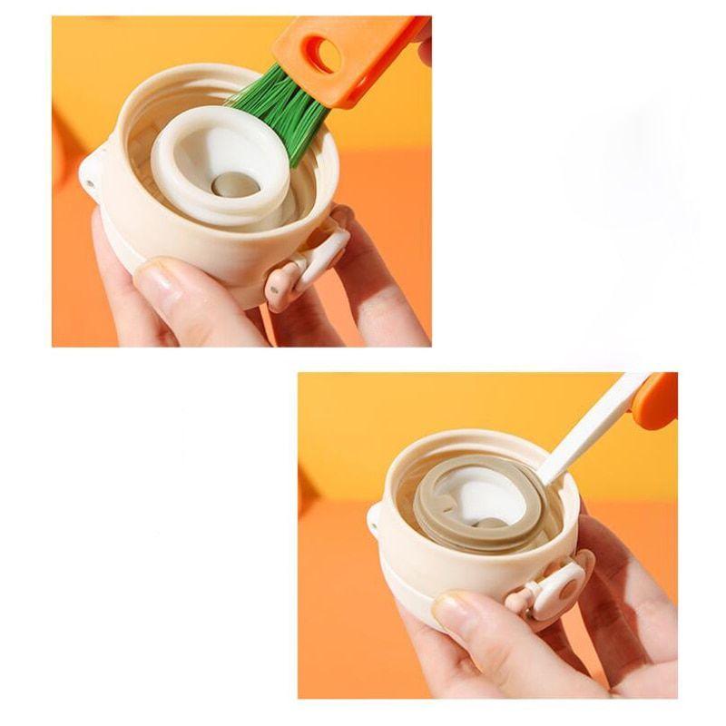 3 In 1 Bottle Cap Brush Milk Bottle Brush Cup Cover Cleaning Brush Portable Multifunctional Lunch Box Groove Cleaning Brush-
