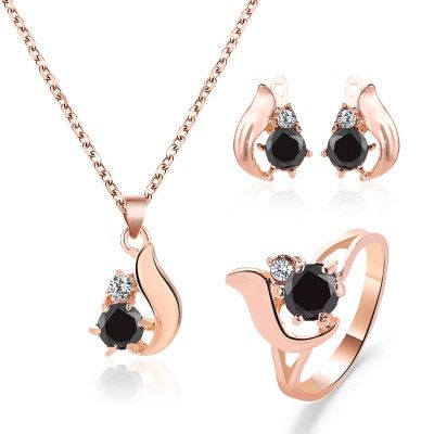 New Fashion Obsidian Drop Earrings Necklace Ring For Lady Girl Accessories Jewelry Wholesale