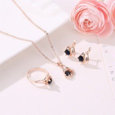 New Fashion Obsidian Drop Earrings Necklace Ring For Lady Girl Accessories Jewelry Wholesale
