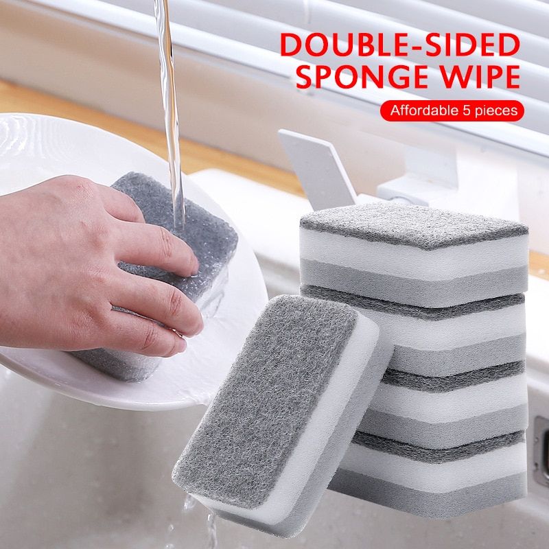 5PCS/SET Sponge Cleaning Dish Washing Catering Scourer Scouring Pads Kitchen Household Tools For Kitchen-5pcs Color