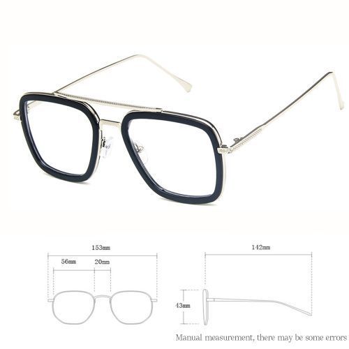 Square Sunglasses Fashion Mens Anti-UV Glasses Silver Frame White Lens