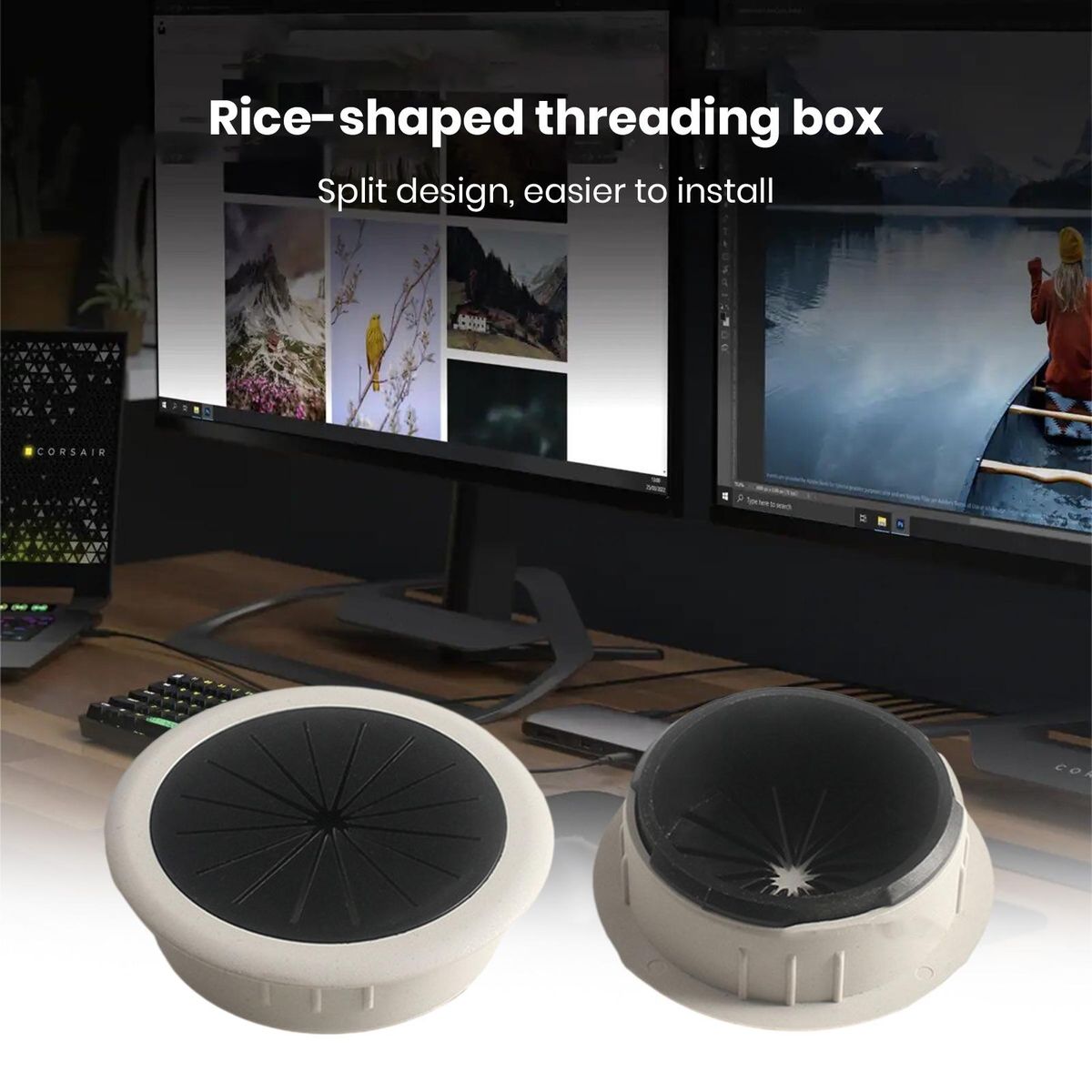 Desk Threading Box Wire Buckle Cover Plate Round Desk Hole Decorative Grey