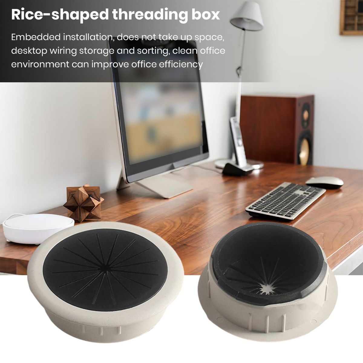 Desk Threading Box Wire Buckle Cover Plate Round Desk Hole Decorative Grey