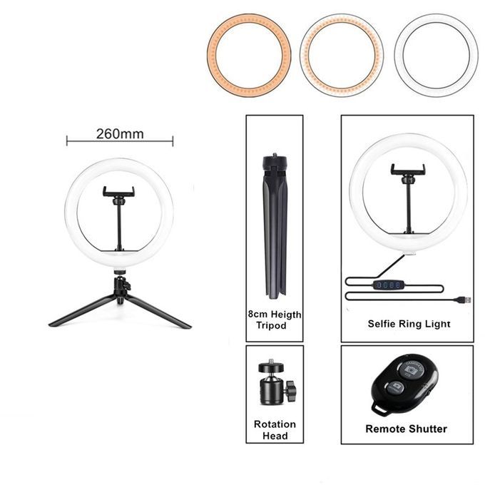 10Inch LED Ring Light With Tripod Stand Professional Selfie