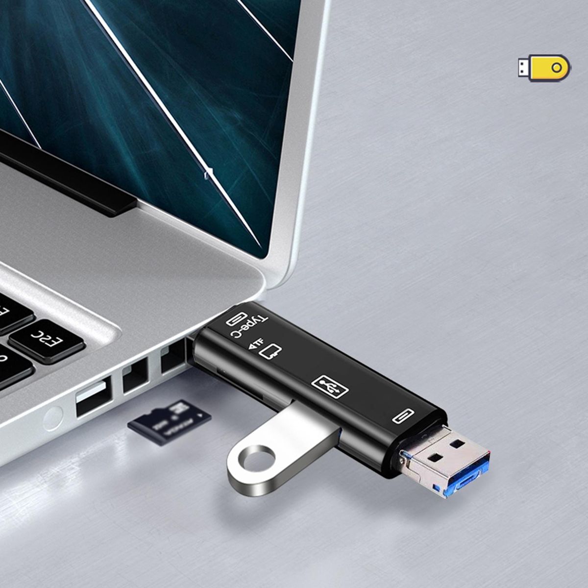 TF Card Reader Type C Micro USB SD Memory Card Reader Black