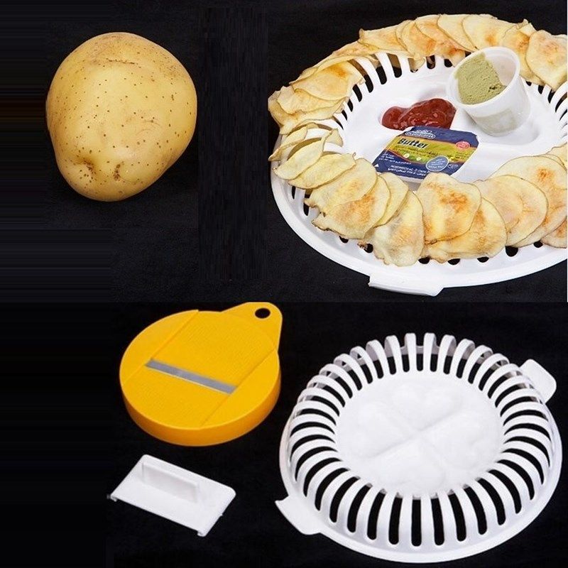 3PCS Kitchen DIY Slicer Microwave Oven Fat Free Potato Chips Maker Set Kitchen Bakeware Tool Baking Dishes & Pans Chips Rack WEF