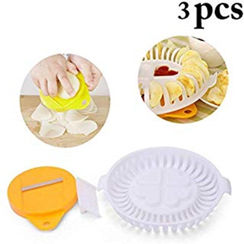 3PCS Kitchen DIY Slicer Microwave Oven Fat Free Potato Chips Maker Set Kitchen Bakeware Tool Baking Dishes & Pans Chips Rack WEF