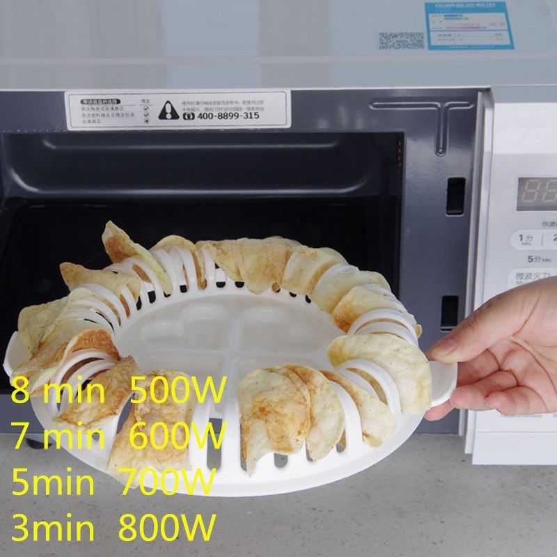 3PCS Kitchen DIY Slicer Microwave Oven Fat Free Potato Chips Maker Set Kitchen Bakeware Tool Baking Dishes & Pans Chips Rack WEF