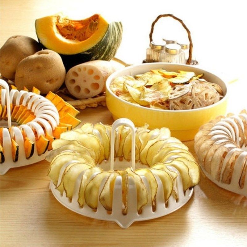 3PCS Kitchen DIY Slicer Microwave Oven Fat Free Potato Chips Maker Set Kitchen Bakeware Tool Baking Dishes & Pans Chips Rack WEF