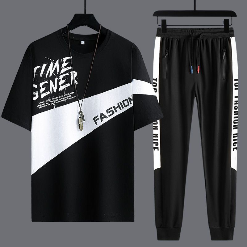 Round Neck Short Sleeve T-shirt Youth Fashion Casual Pants Set