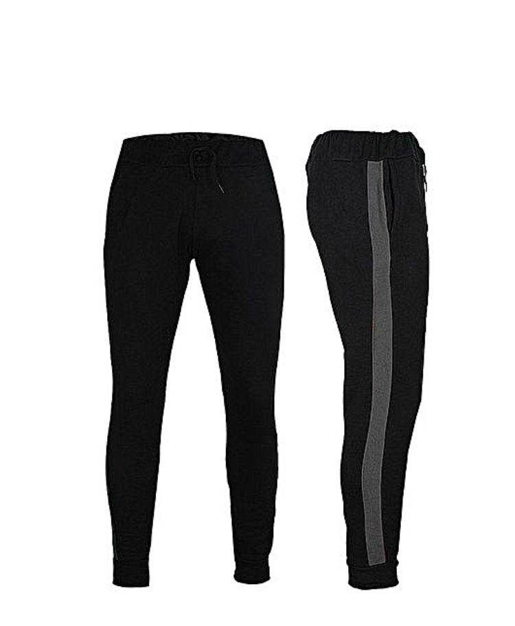 Plain Black Joggers With Grey Striped