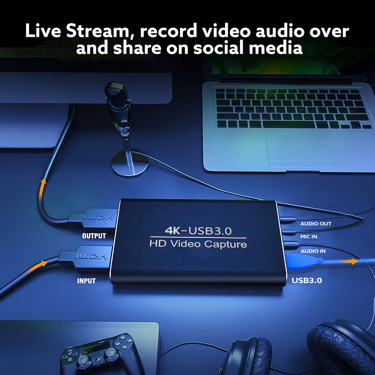 UeeVii Live-Streaming 4K Video Capture Card HDMI-compatible Audio USB-3.0 Game Capture Card Loop-Out 1080P Xbox One PS4 Switch