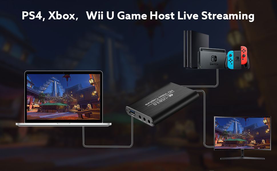 UeeVii Live-Streaming 4K Video Capture Card HDMI-compatible Audio USB-3.0 Game Capture Card Loop-Out 1080P Xbox One PS4 Switch