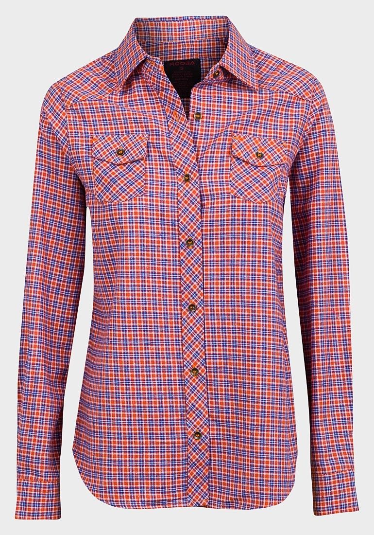 Checker Long Sleeve Co-operate Women Shirts-Multicolour-ORANGE